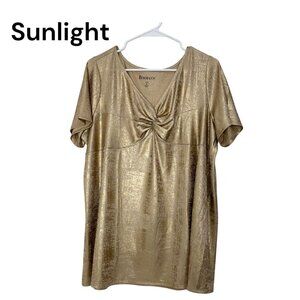 Roamans CHART SZ M(14-16) Gold Metallic Short Sleeve Tunic Top Comfy Stretch